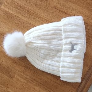 PINK Victoria Secret White Benie Hat with Pom Pom and sherpa lining